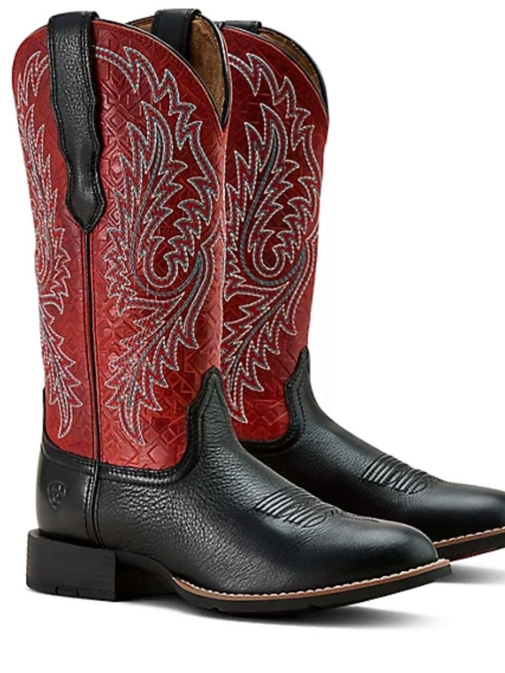 NEW Ariat Women's Round Up 12" Round Toe Boots - Black/Red CUSHION INSOLE SZ 8.5